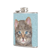 Gray Tabby Cat Painting - Niedliche Original Cat A Flachmann (Links)