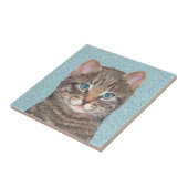 Gray Tabby Cat Painting - Niedliche Original Cat A Fliese (Seite)