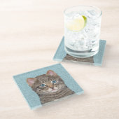 Gray Tabby Cat Painting - Niedliche Original Cat A Glasuntersetzer (Schrägansicht)