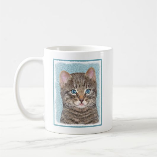 Gray Tabby Cat Painting - Niedliche Original Cat A Kaffeetasse (Links)