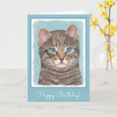 Gray Tabby Cat Painting - Niedliche Original Cat A Karte (Gelbe Blume)