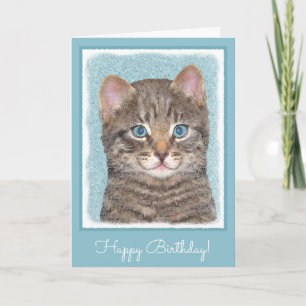 Gray Tabby Cat Painting - Niedliche Original Cat A Karte