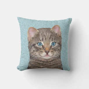 Gray Tabby Cat Painting - Niedliche Original Cat A Kissen