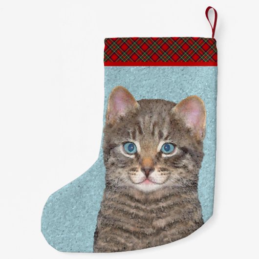 Gray Tabby Cat Painting - Niedliche Original Cat A Kleiner Weihnachtsstrumpf (Rückseite)