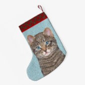 Gray Tabby Cat Painting - Niedliche Original Cat A Kleiner Weihnachtsstrumpf (Rückseite (Hängend))
