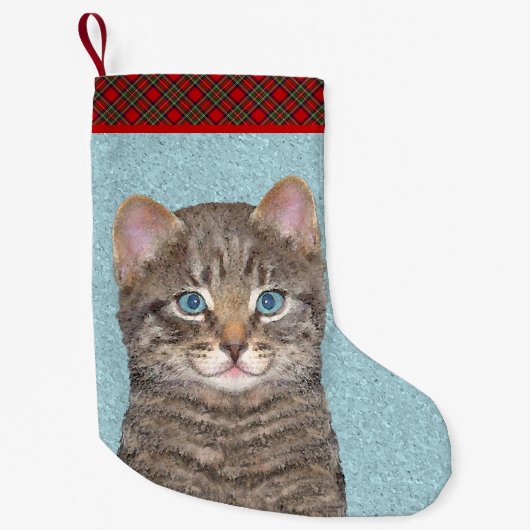 Gray Tabby Cat Painting - Niedliche Original Cat A Kleiner Weihnachtsstrumpf (Vorderseite)