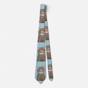 Gray Tabby Cat Painting - Niedliche Original Cat A Krawatte
