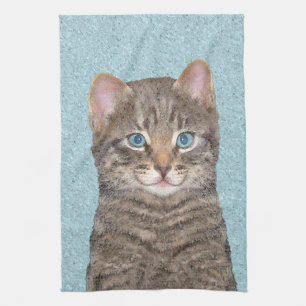 Gray Tabby Cat Painting - Niedliche Original Cat A Küchentuch