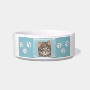 Gray Tabby Cat Painting - Niedliche Original Cat A Napf