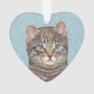 Gray Tabby Cat Painting - Niedliche Original Cat A Ornament