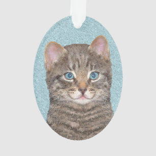 Gray Tabby Cat Painting - Niedliche Original Cat A Ornament