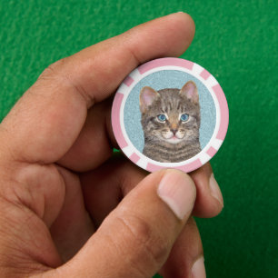 Gray Tabby Cat Painting - Niedliche Original Cat A Pokerchips