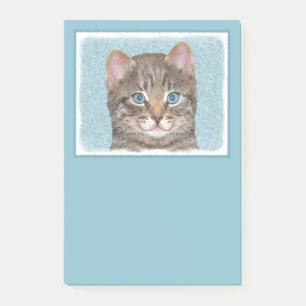 Gray Tabby Cat Painting - Niedliche Original Cat A Post-it Klebezettel