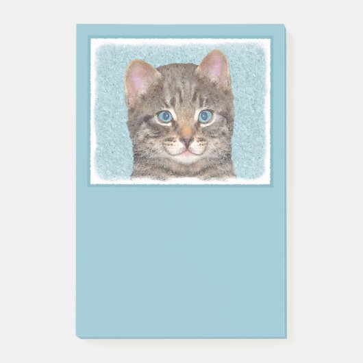 Gray Tabby Cat Painting - Niedliche Original Cat A Post-it Klebezettel (Vorderseite)