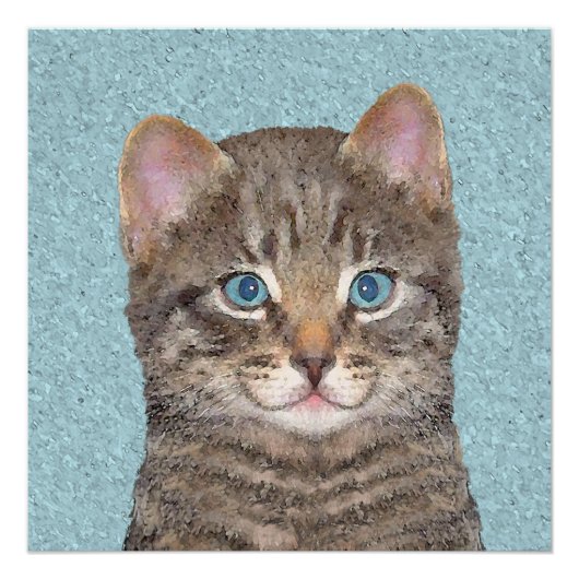Gray Tabby Cat Painting - Niedliche Original Cat A Poster (Vorderseite)