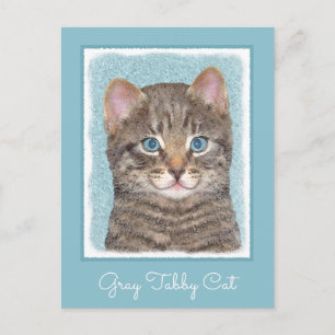 Gray Tabby Cat Painting - Niedliche Original Cat A Postkarte