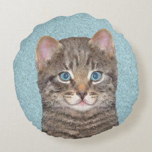 Gray Tabby Cat Painting - Niedliche Original Cat A Rundes Kissen