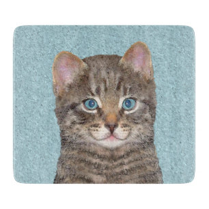 Gray Tabby Cat Painting - Niedliche Original Cat A Schneidebrett