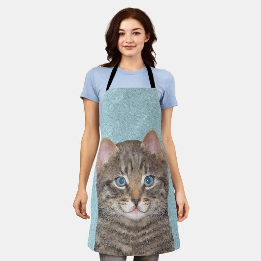 Gray Tabby Cat Painting - Niedliche Original Cat A Schürze (Getragen)