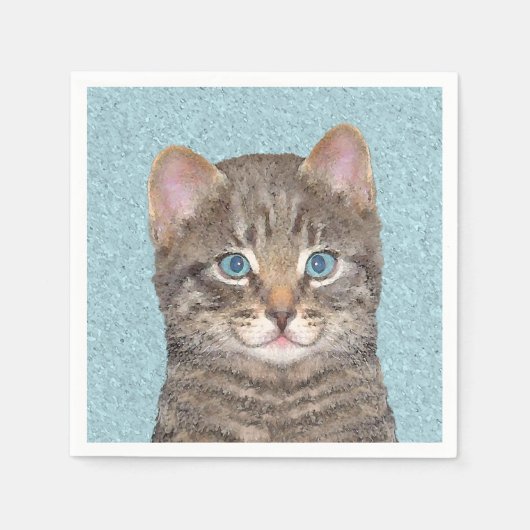 Gray Tabby Cat Painting - Niedliche Original Cat A Serviette (Vorderseite)
