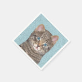 Gray Tabby Cat Painting - Niedliche Original Cat A Serviette (Ecke)