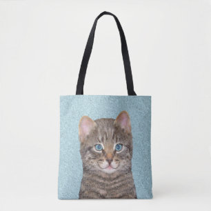 Gray Tabby Cat Painting - Niedliche Original Cat A Tasche