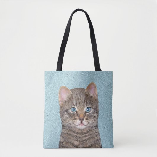 Gray Tabby Cat Painting - Niedliche Original Cat A Tasche (Vorderseite)