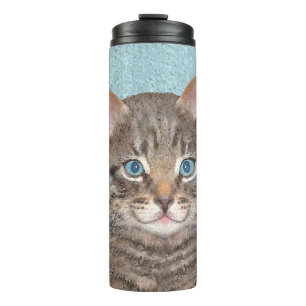 Gray Tabby Cat Painting - Niedliche Original Cat A Thermosbecher