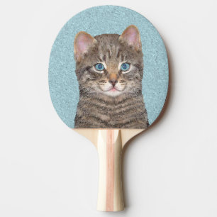 Gray Tabby Cat Painting - Niedliche Original Cat A Tischtennis Schläger