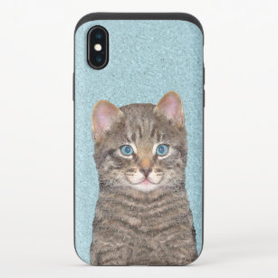 Gray Tabby Cat Painting - Niedliche Original Cat A iPhone X Slider Hülle