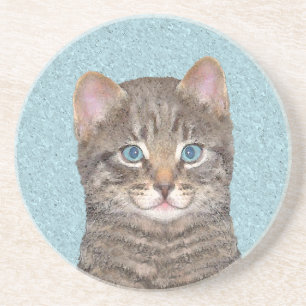 Gray Tabby Cat Painting - Niedliche Original Cat A Untersetzer