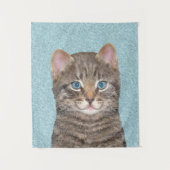 Gray Tabby Cat Painting - Niedliche Original Cat A Wandteppich (Vorderseite)