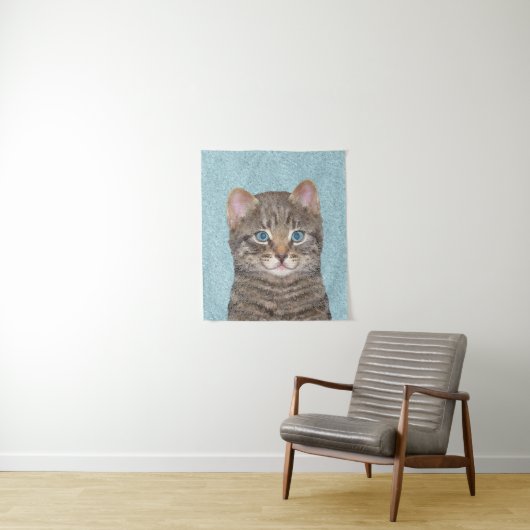Gray Tabby Cat Painting - Niedliche Original Cat A Wandteppich (Beispiel)