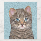 Gray Tabby Cat Painting - Niedliche Original Cat A Weinetikett (Einzelnes Label)