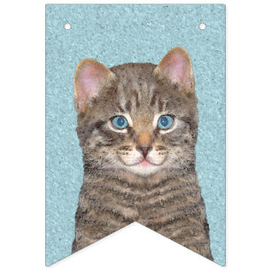 Gray Tabby Cat Painting - Niedliche Original Cat A Wimpelkette