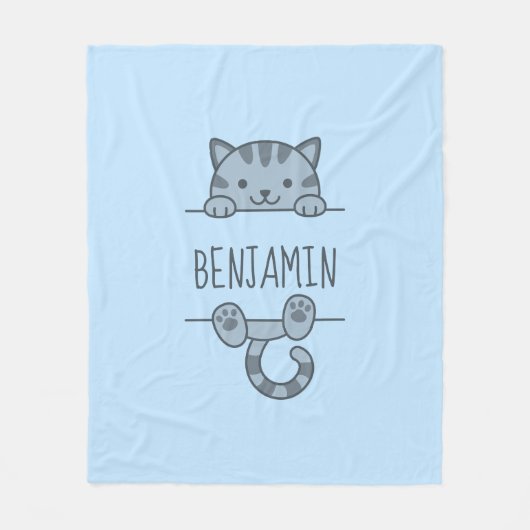 Gray Tabby Cat Peeking hinter Individuelle Name Bl Fleecedecke (Vorderseite)