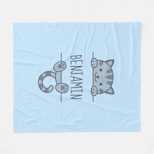 Gray Tabby Cat Peeking hinter Individuelle Name Bl Fleecedecke (Vorderseite (Horizontal))