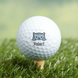 Gray Tabby Cat Peeking über Individuelle Name Golfball