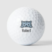 Gray Tabby Cat Peeking über Individuelle Name Golfball (Vorderseite)