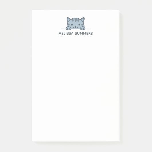 Gray Tabby Cat Peeking über Individuelle Name Post-it Klebezettel (Vorderseite)