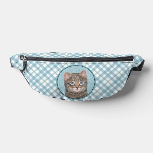 Gray Tabby Cat Portrait Malerei Niedliche Kunst Bauchtasche (Ablage )