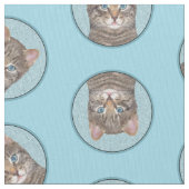 Gray Tabby Cat Portrait Malerei Niedliche Kunst Stoff (Nahaufnahme)