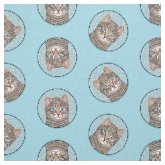 Gray Tabby Cat Portrait Malerei Niedliche Kunst Stoff (Muster)