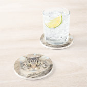 Gray Tabby Cat Sandstone Untersetzer (Seite)
