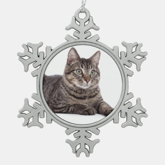 Gray Tabby Cat Schneeflocken Zinn-Ornament (Vorderseite)