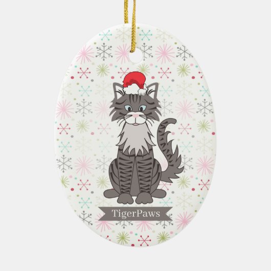 Gray Tabby Cat Weihnachtsmann Ornament (Hinten)