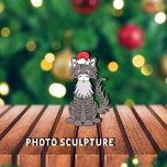 Gray Tabby Cat Weihnachtsmann Ornament Fotoskulptur Ornament<br><div class="desc">Niedliche,  flauschige,  graue Katzengrafik mit blauen Augen,  die zu Weihnachten eine rot-weiße Weihnachtsmannmütze trägt. Schaubild: Lori@SaltTownStudio</div>