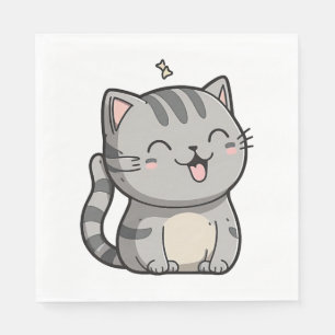 Gray Tabby Kawaii Smiling Cat Serviette
