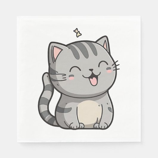 Gray Tabby Kawaii Smiling Cat Serviette (Vorderseite)