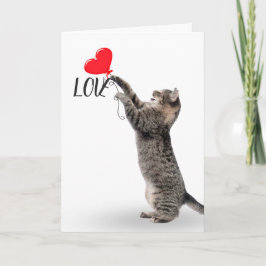 Gray Tabby mit Heart Balloon Karte